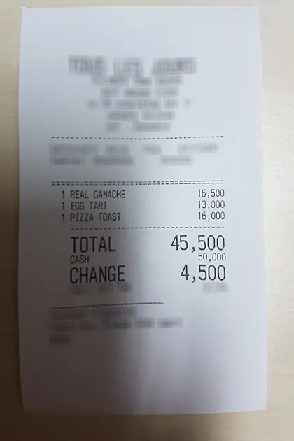 Scanned receipt validation/0 from the CORD-v2 dataset
